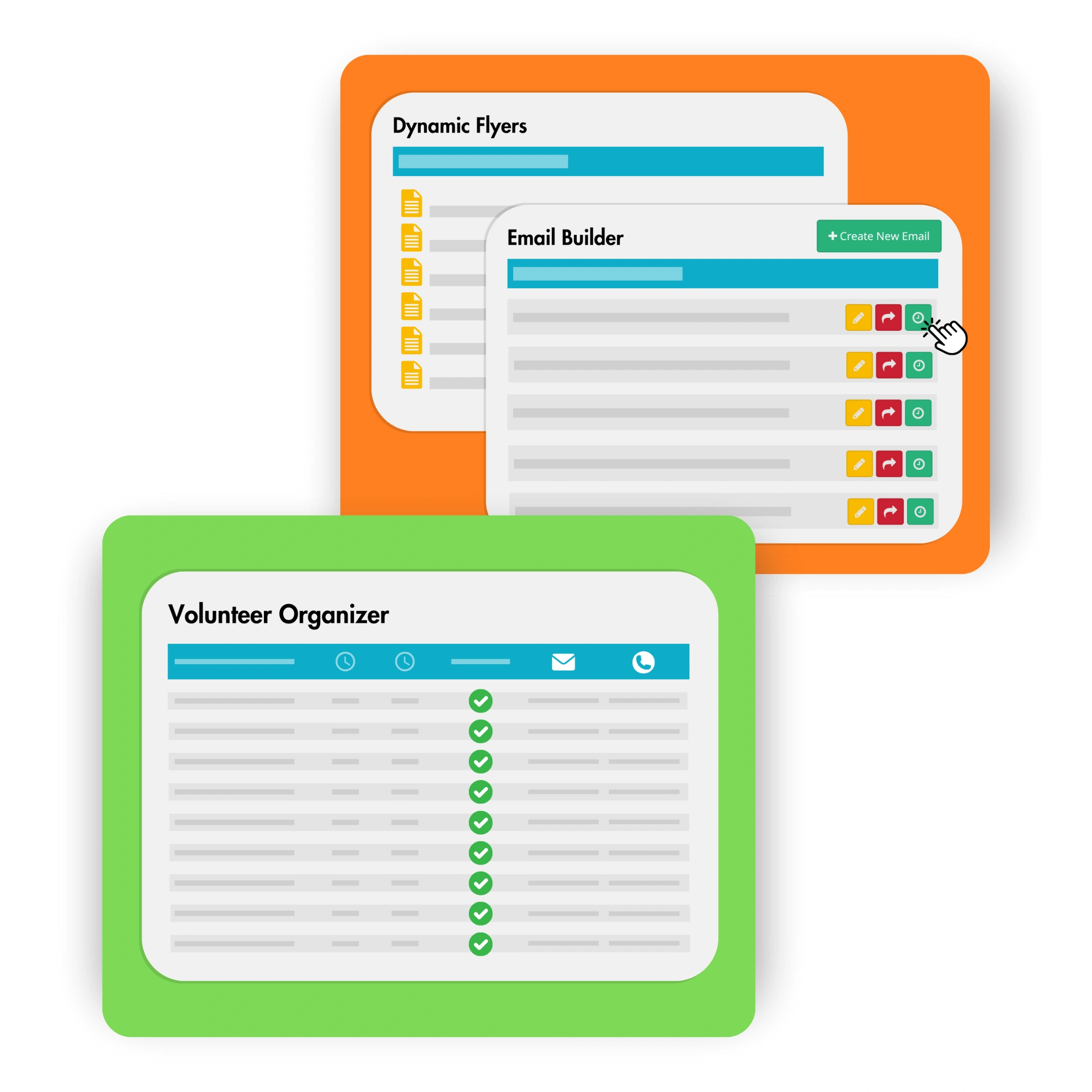 Email builder and volunteer organizer in FundHub